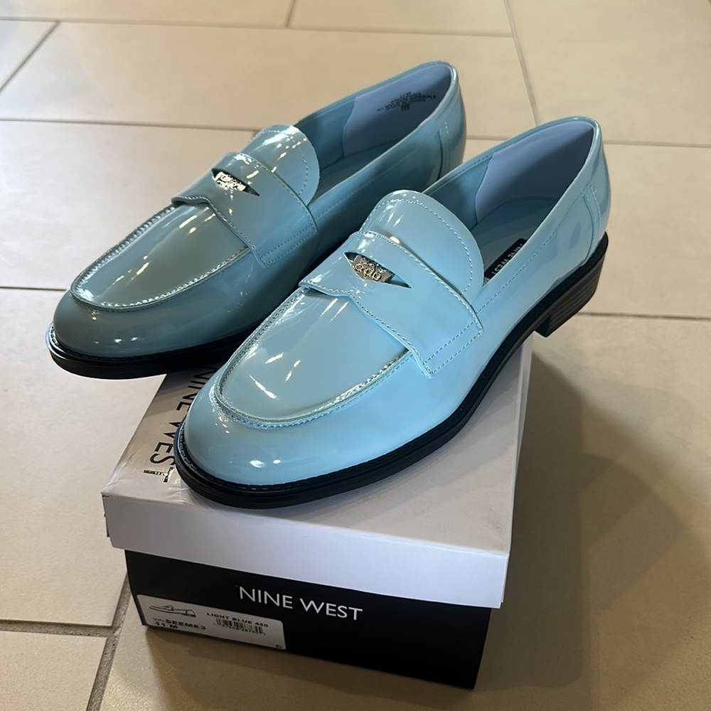 Nine West SEEME PATENT BLUE LOAFERS